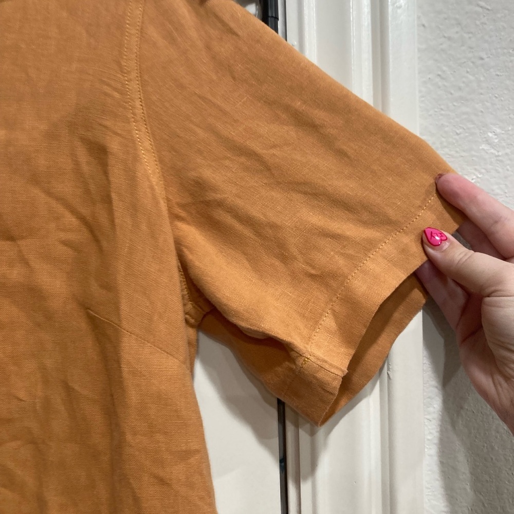 Linen Burnt Orange Midi Dress - Picture 2 of 6
